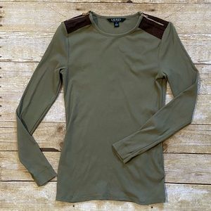 Ribbed Long Sleeved Shirt with Zipper detail Lauren by Ralph Lauren Size S